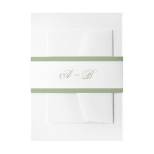 Classic Sage Green Border Monogram Script Wedding Invitation Belly Band