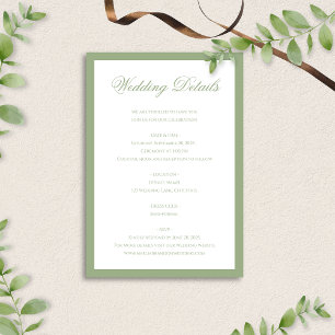 Classic Sage Green Border Script Wedding Details Enclosure Card
