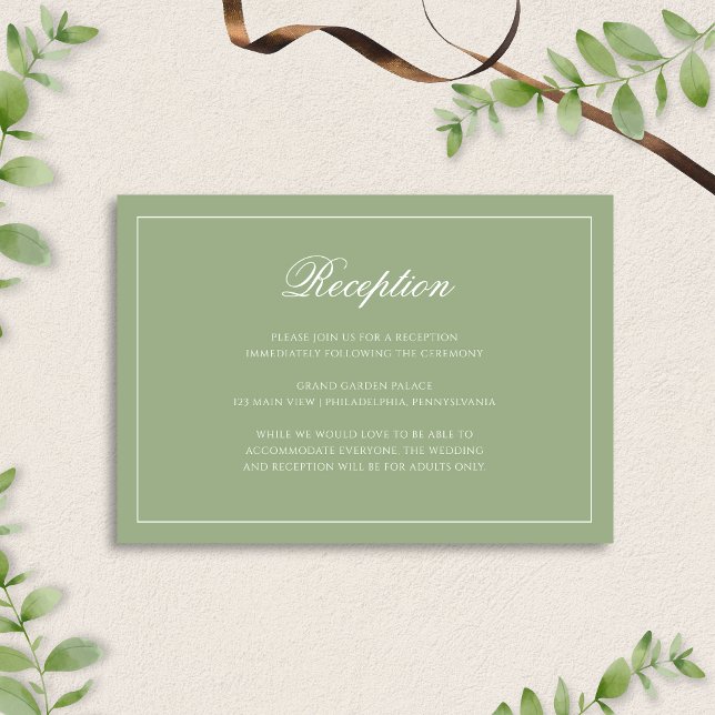 Classic Sage Green Border Script Wedding Reception Enclosure Card (Creator Uploaded)