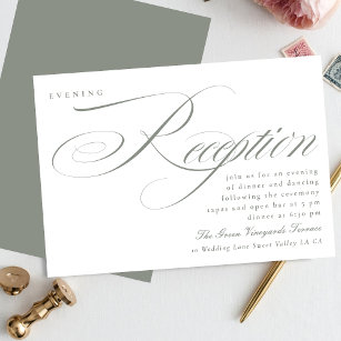Classic Sage Green Calligraphy Wedding Reception Invitation