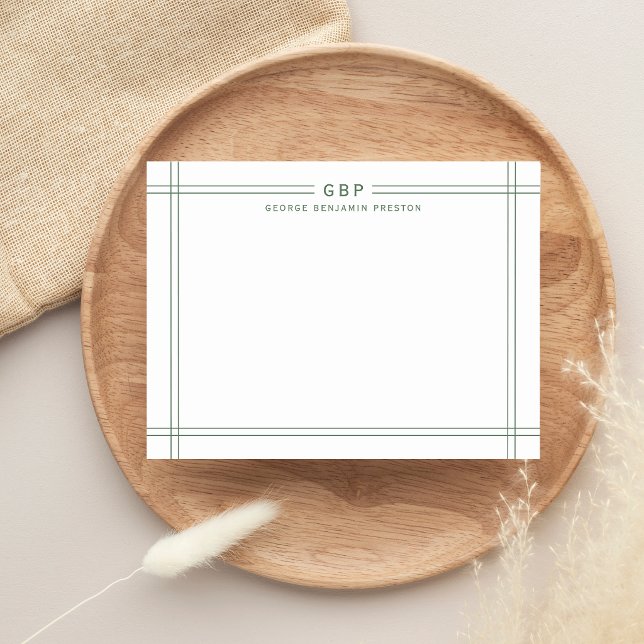 Classic Sage Green Double Line Border Monogram Card (Creator Uploaded)