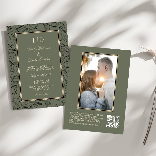 Classic Sage Green Elegant Floral QR Photo Invitation (Creator Uploaded)