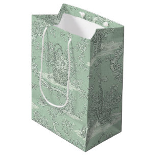 Classic Sage Green Floral Bouquet Pattern Medium Gift Bag