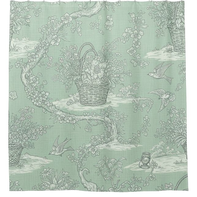 Classic Sage Green Floral Bouquet Pattern Shower Curtain (Front)