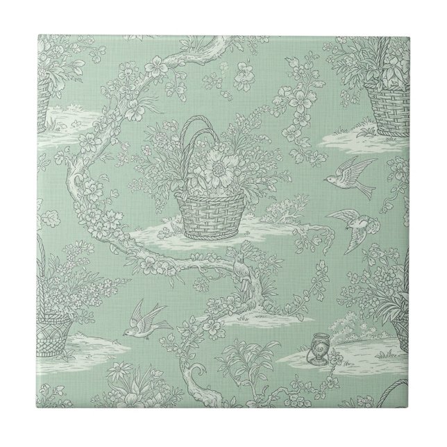 Classic Sage Green Floral Bouquet Pattern Tile (Front)