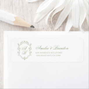 Classic Sage Green Floral Monogram Crest Wedding