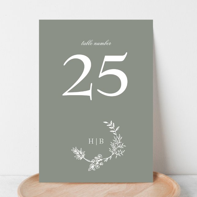 Classic Sage Green Floral Wreath Monogram Table Number (Creator Uploaded)