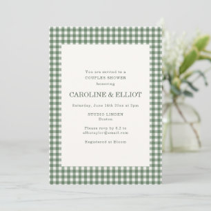 Classic Sage Green Gingham Plaid Couples Shower Invitation