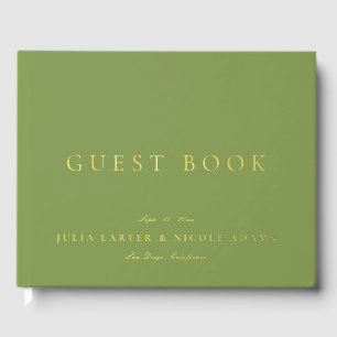 Classic Sage Green Gold Calligraphy Wedding Guest Book
