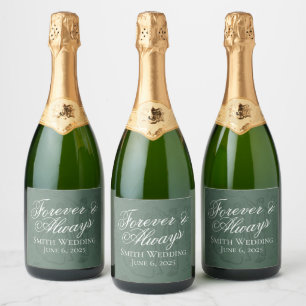 Classic Sage Green Hand Drawn Wedding Sketch Art Sparkling Wine Label