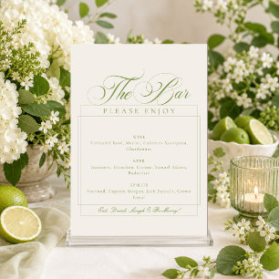 Classic Sage Green Ivory Calligraphy Open Bar Sign Invitation