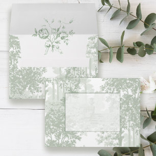 Classic Sage Green Landscape Toile Wedding Envelope