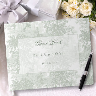Classic Sage Green Landscape Toile Wedding Guest Book