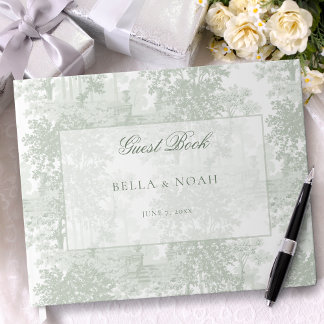 Classic Sage Green Landscape Toile Wedding Guest Book