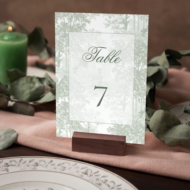 Classic Sage Green Landscape Toile Wedding Table Number (Creator Uploaded)