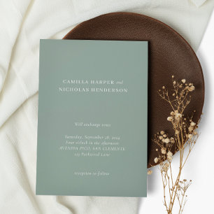 Classic Sage Green Minimalist Simple Wedding Invitation