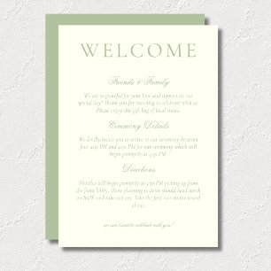 Classic Sage Green Minimalist Wedding Welcome Programme