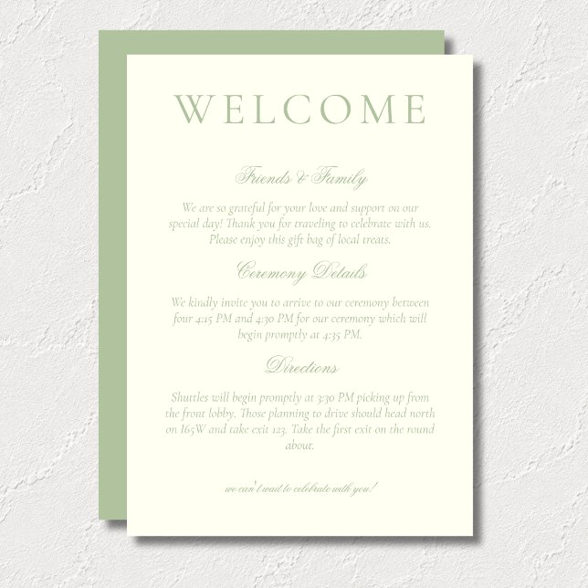Classic Sage Green Minimalist Wedding Welcome Programme (Classic Sage Green Minimalist Wedding Welcome Program)
