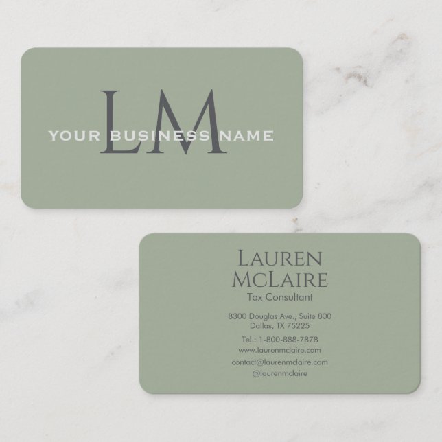 Classic Sage Green Monogram Branding Business Card (Front/Back)