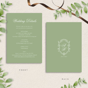 Classic Sage Green Monogram Crest Wedding Details Enclosure Card