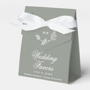 Classic Sage Green Monogram Floral Wedding Welcome Favour Box