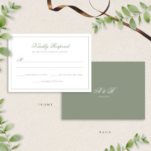 Classic Sage Green Monogram Script Border Wedding RSVP Card