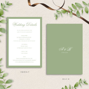 Classic Sage Green Monogram Script Wedding Details Enclosure Card