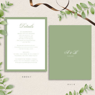 Classic Sage Green Monogram Script Wedding Details Enclosure Card