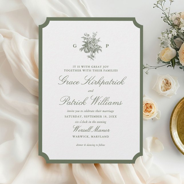 Classic Sage Green Monogram Wedding Invitation (Creator Uploaded)