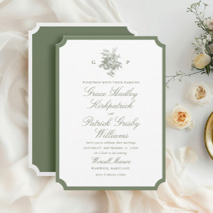 Classic Sage Green Monogram Wedding Invitation