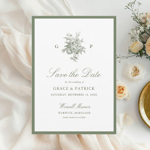 Classic Sage Green Monogram Wedding Save the Date
