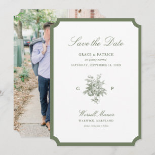 Classic Sage Green Monogram Wedding Save the Date Invitation