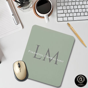 Classic Sage Green Monogram Workspace Accent Mouse Pad
