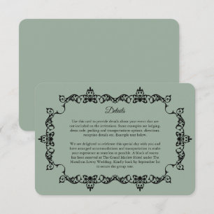 Classic Sage Green Ornately Framed Wedding Enclosure Card