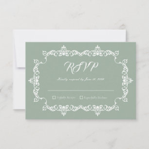 Classic Sage Green Ornately Framed Wedding RSVP Card