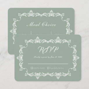 Classic Sage Green Ornately Framed Wedding RSVP Card
