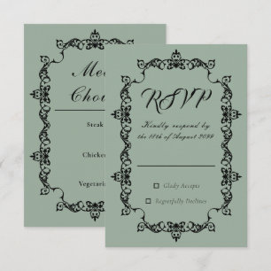 Classic Sage Green Ornately Framed Wedding RSVP Card