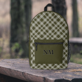 Classic Sage Green Plaid Personalised Printed Backpack