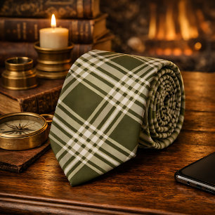 Classic Sage Green Plaid Tie