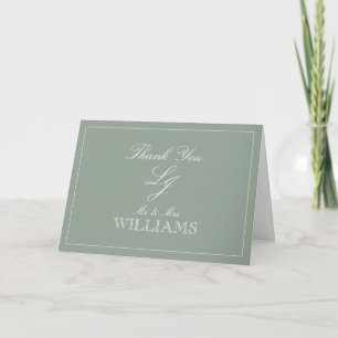 Classic Sage Green Script Monogram Photo Thank You Card