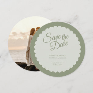 Classic Sage Green Script Scallop Wedding Photo Save The Date