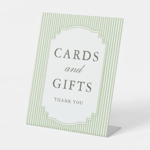 Classic Sage Green Striped Wedding Cards and Gifts Pedestal Sign
