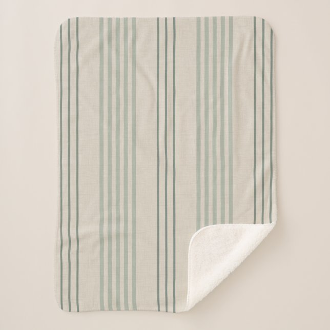 Classic Sage Green Ticking Stripe Pattern Sherpa Blanket (Front)