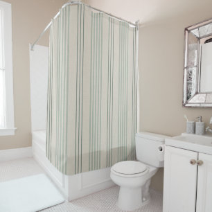 Classic Sage Green Ticking Stripe Pattern Shower Curtain