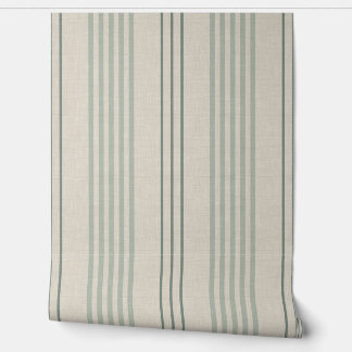 Classic Sage Green Ticking Stripe Pattern Wallpaper