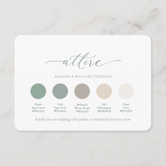 Classic Sage Green Wedding Attire Card (Front)