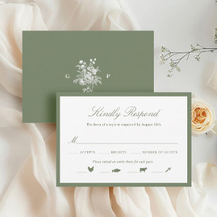 Classic Sage Green Wedding Monogram Response Card