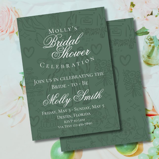 Classic Sage Green Wedding Sketch Bridal Shower Invitation (Classic Wedding Sketch Art invite with modern font – perfect for engagement or bridal celebrations!)