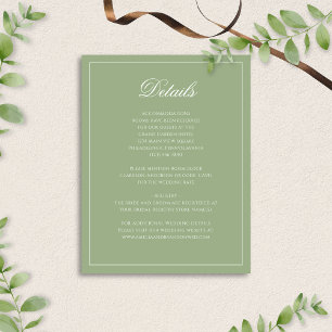 Classic Sage Green & White Border Wedding Details Enclosure Card