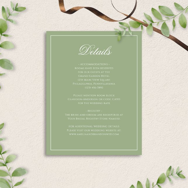 Classic Sage Green & White Border Wedding Details Enclosure Card (Creator Uploaded)